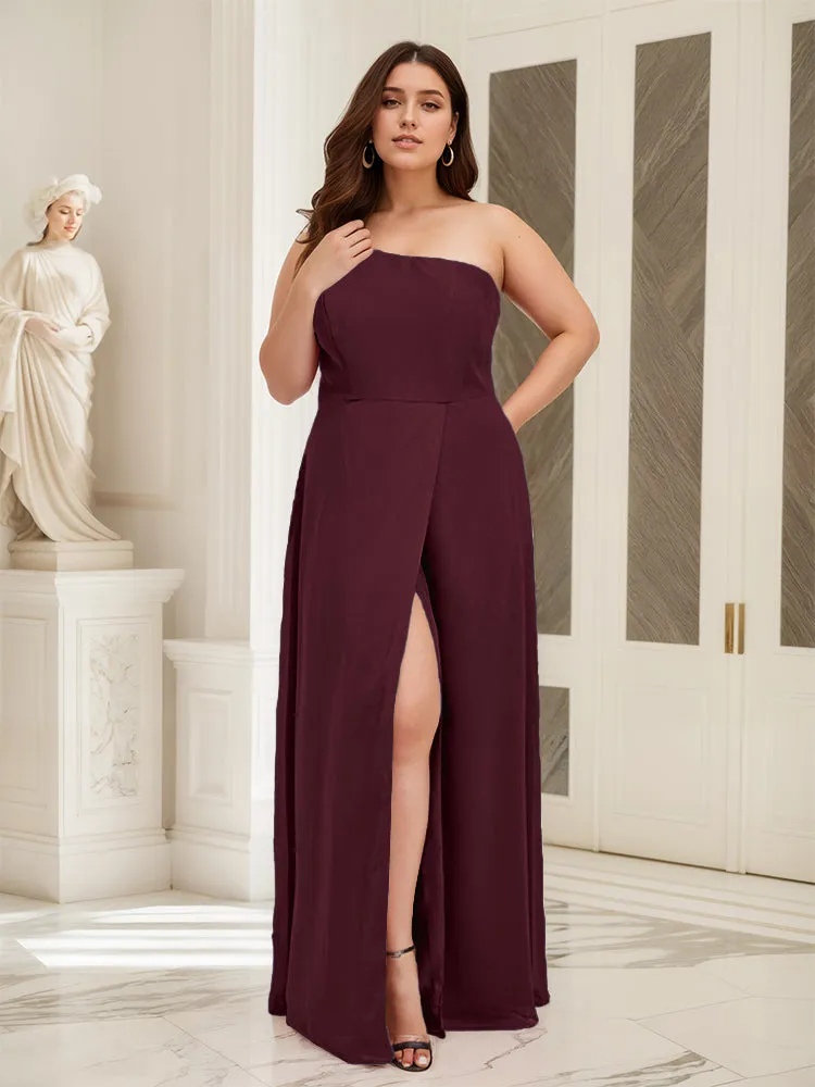Sleeveless Slit One Shoulder Plus Size Long Bridesmaid Dress