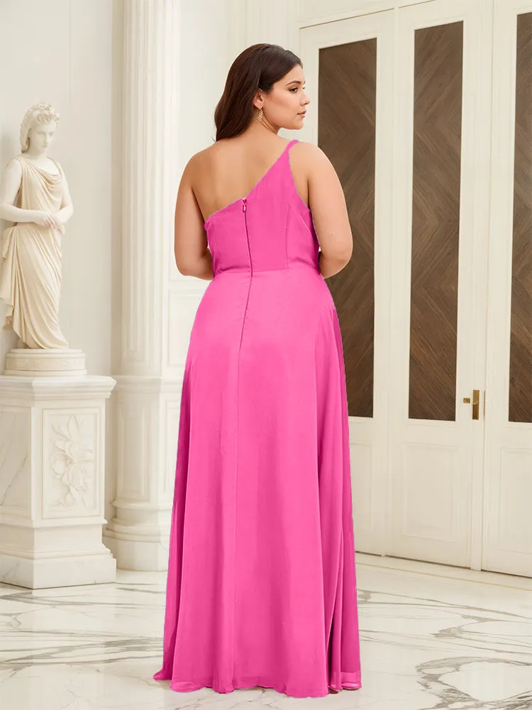 Sleeveless Slit One Shoulder Plus Size Long Bridesmaid Dress