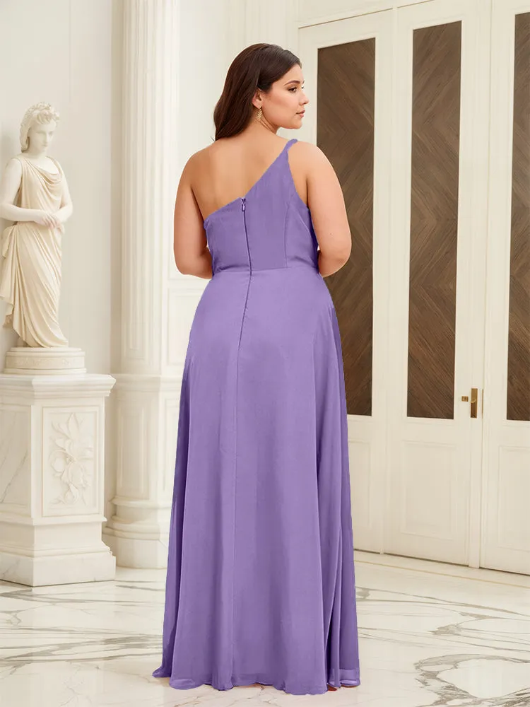 Sleeveless Slit One Shoulder Plus Size Long Bridesmaid Dress