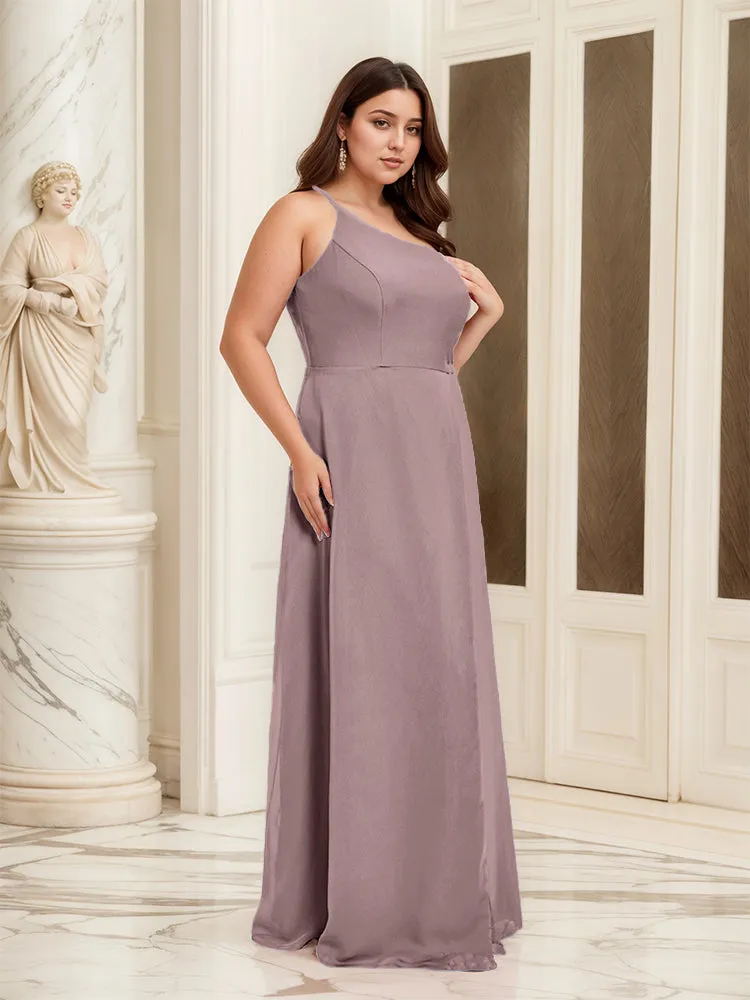 Sleeveless Slit One Shoulder Plus Size Long Bridesmaid Dress