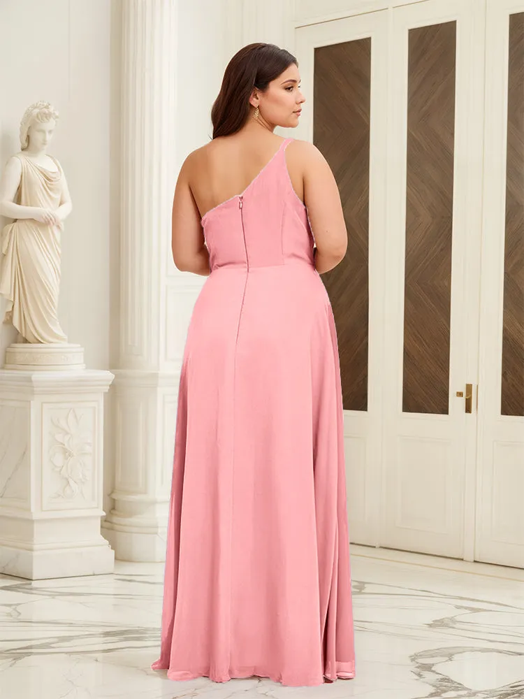 Sleeveless Slit One Shoulder Plus Size Long Bridesmaid Dress