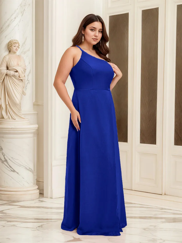 Sleeveless Slit One Shoulder Plus Size Long Bridesmaid Dress