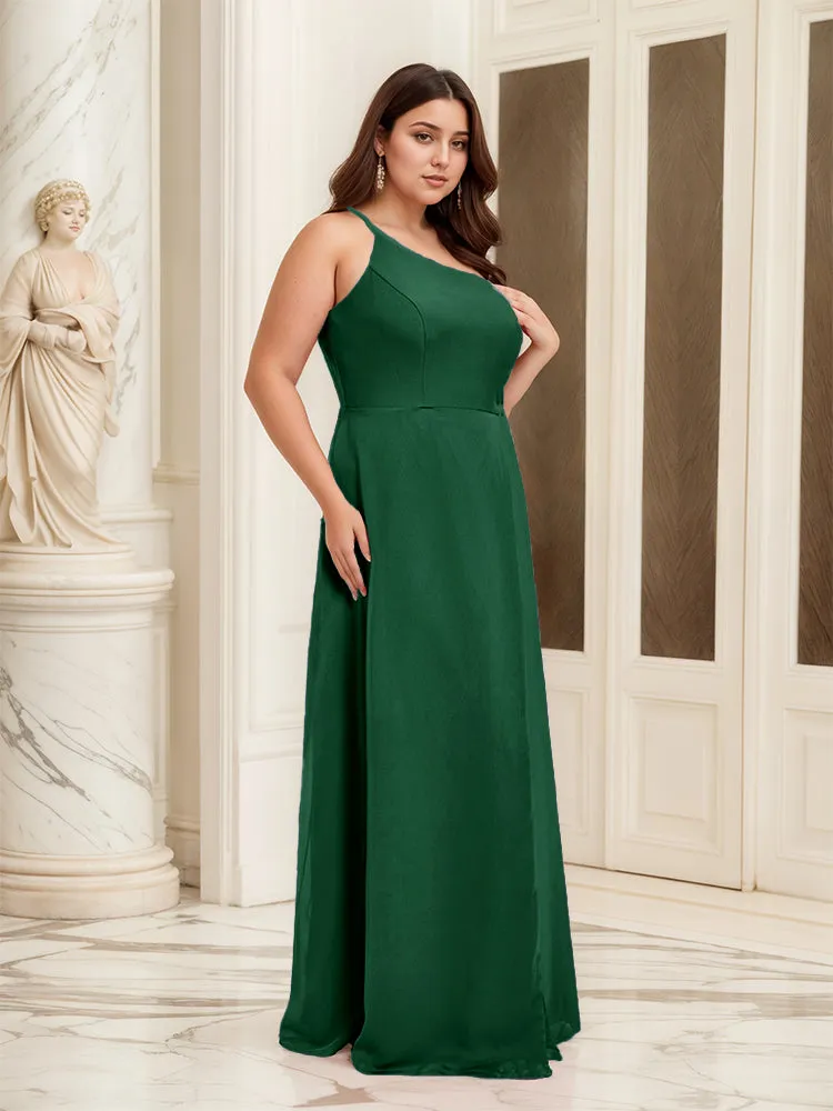 Sleeveless Slit One Shoulder Plus Size Long Bridesmaid Dress