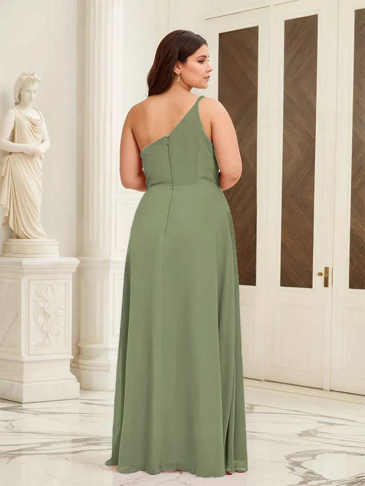Sleeveless Slit One Shoulder Plus Size Long Bridesmaid Dress