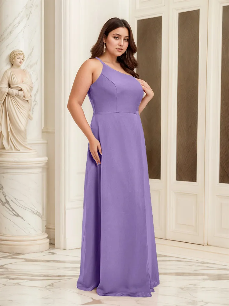 Sleeveless Slit One Shoulder Plus Size Long Bridesmaid Dress