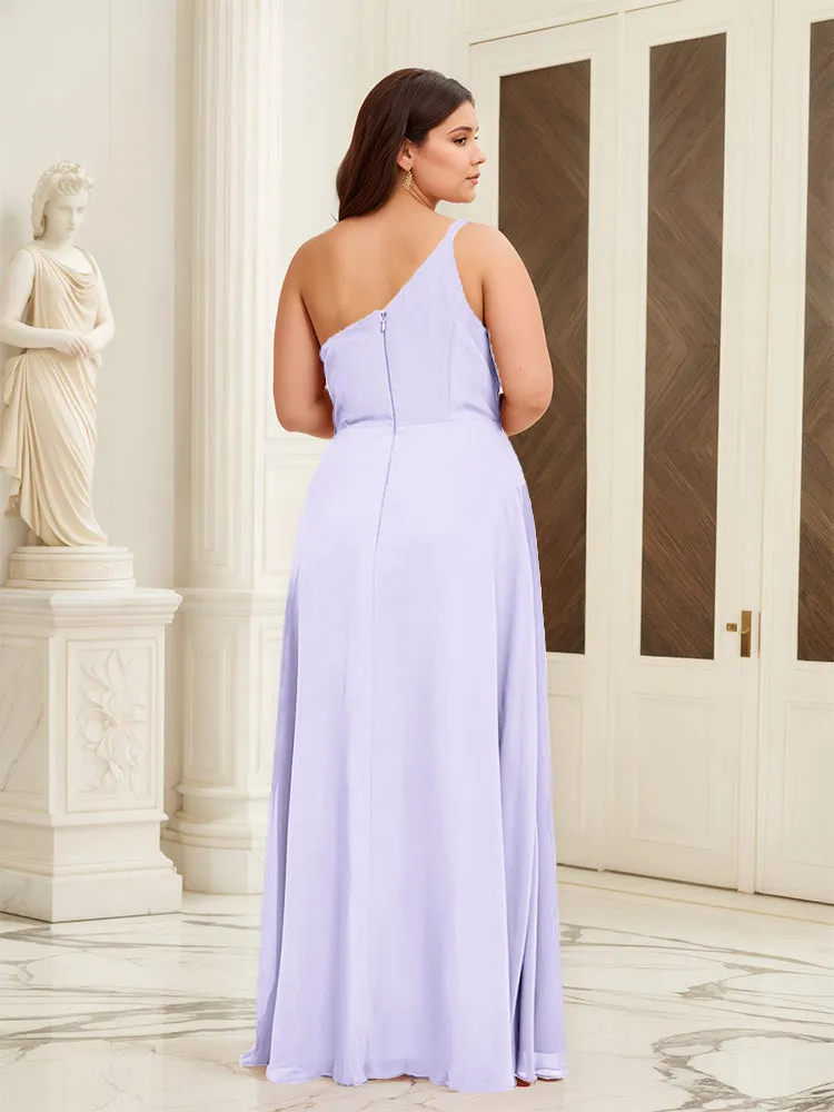 Sleeveless Slit One Shoulder Plus Size Long Bridesmaid Dress