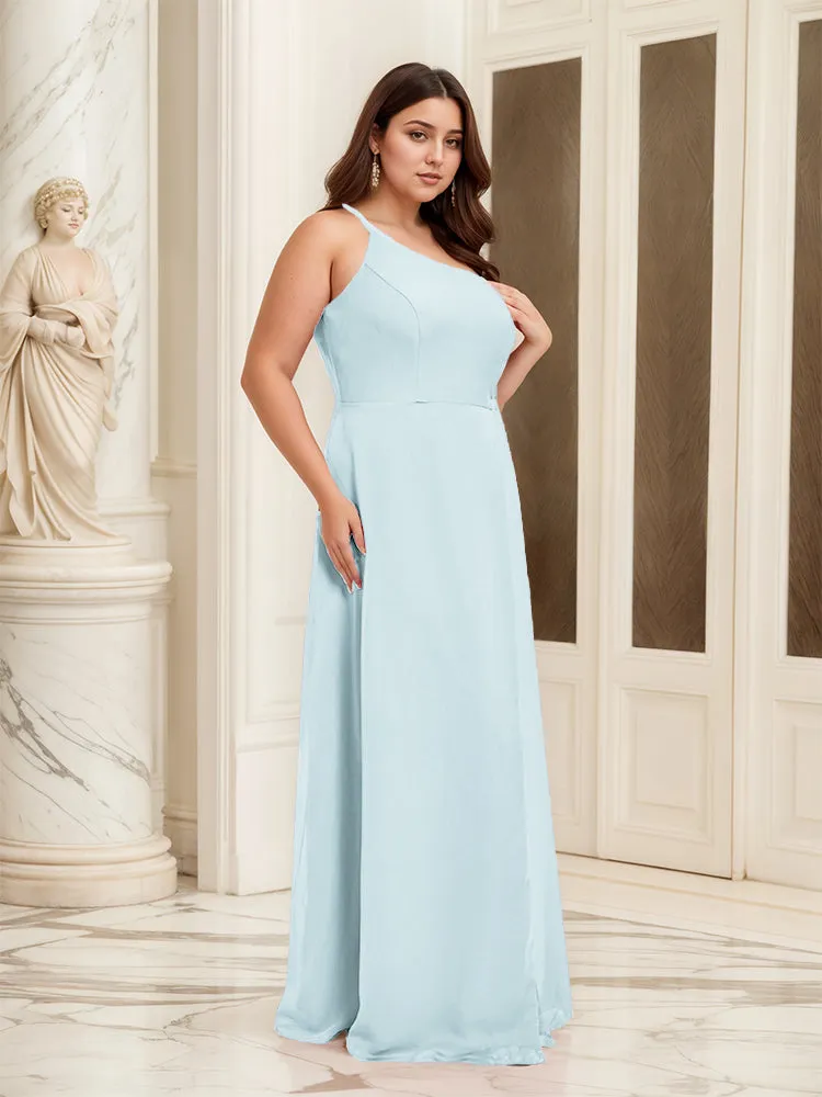 Sleeveless Slit One Shoulder Plus Size Long Bridesmaid Dress