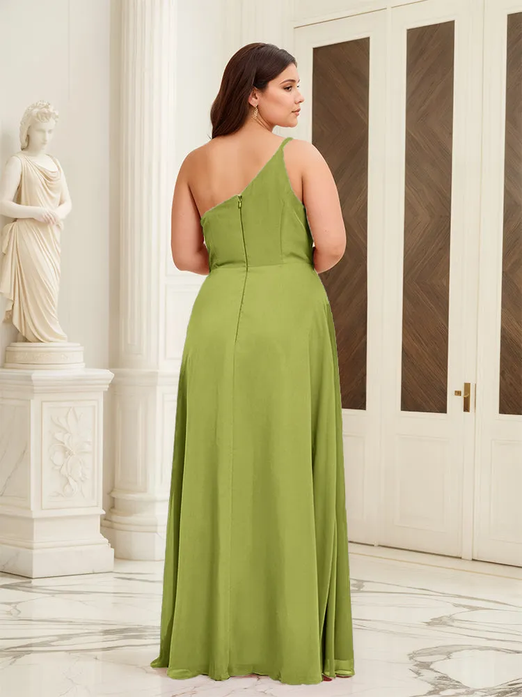 Sleeveless Slit One Shoulder Plus Size Long Bridesmaid Dress