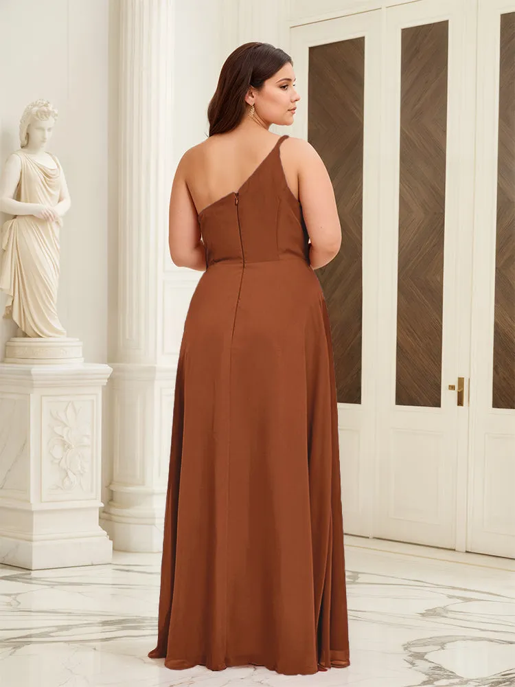 Sleeveless Slit One Shoulder Plus Size Long Bridesmaid Dress
