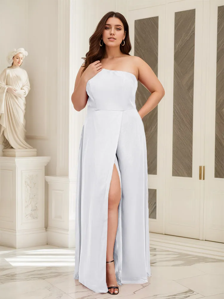 Sleeveless Slit One Shoulder Plus Size Long Bridesmaid Dress