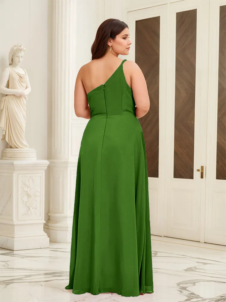 Sleeveless Slit One Shoulder Plus Size Long Bridesmaid Dress