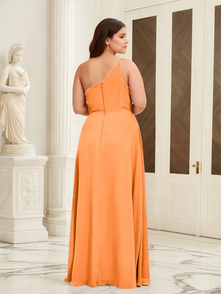 Sleeveless Slit One Shoulder Plus Size Long Bridesmaid Dress