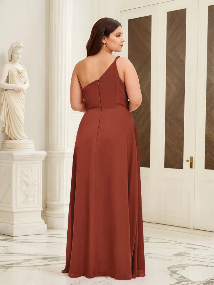 Sleeveless Slit One Shoulder Plus Size Long Bridesmaid Dress