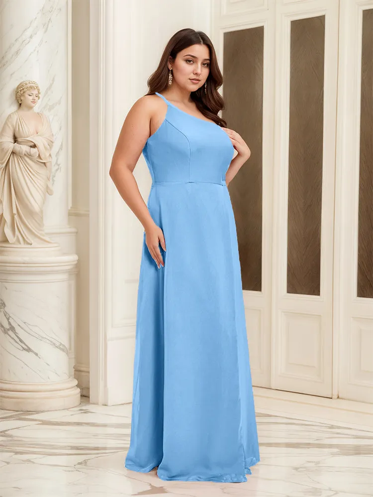 Sleeveless Slit One Shoulder Plus Size Long Bridesmaid Dress