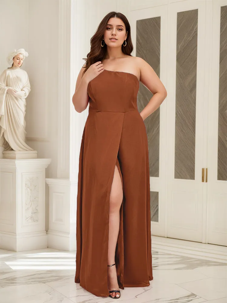 Sleeveless Slit One Shoulder Plus Size Long Bridesmaid Dress