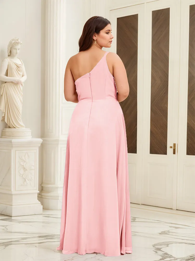 Sleeveless Slit One Shoulder Plus Size Long Bridesmaid Dress