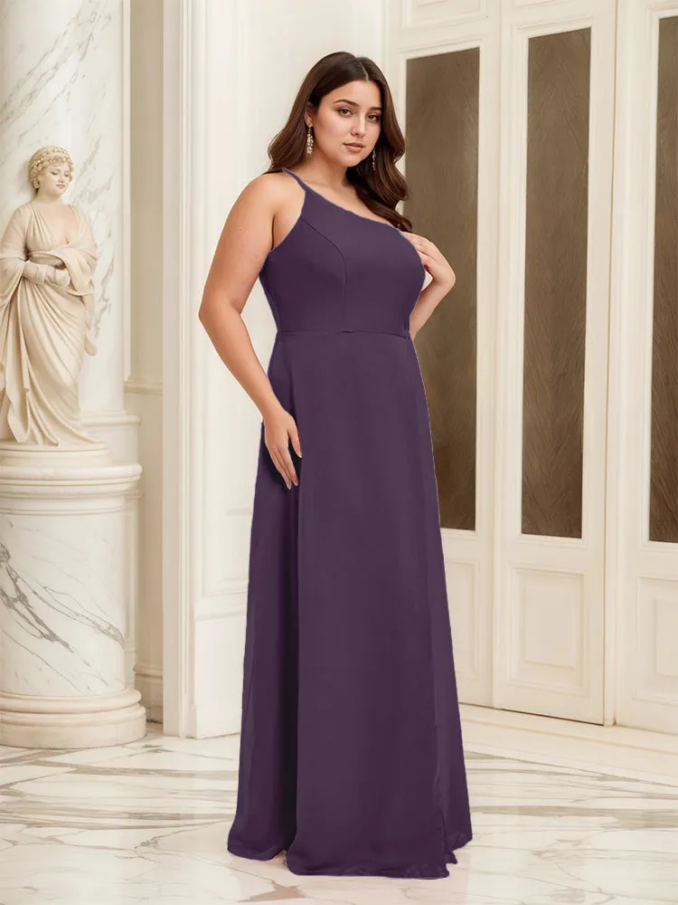 Sleeveless Slit One Shoulder Plus Size Long Bridesmaid Dress