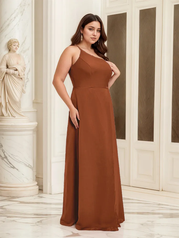 Sleeveless Slit One Shoulder Plus Size Long Bridesmaid Dress