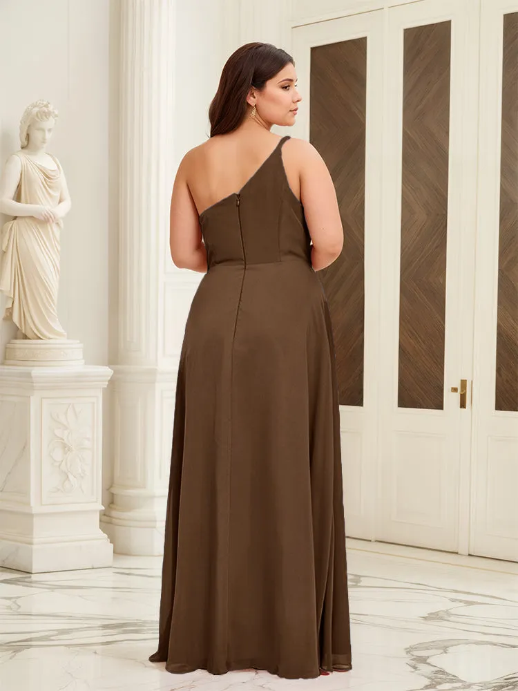 Sleeveless Slit One Shoulder Plus Size Long Bridesmaid Dress