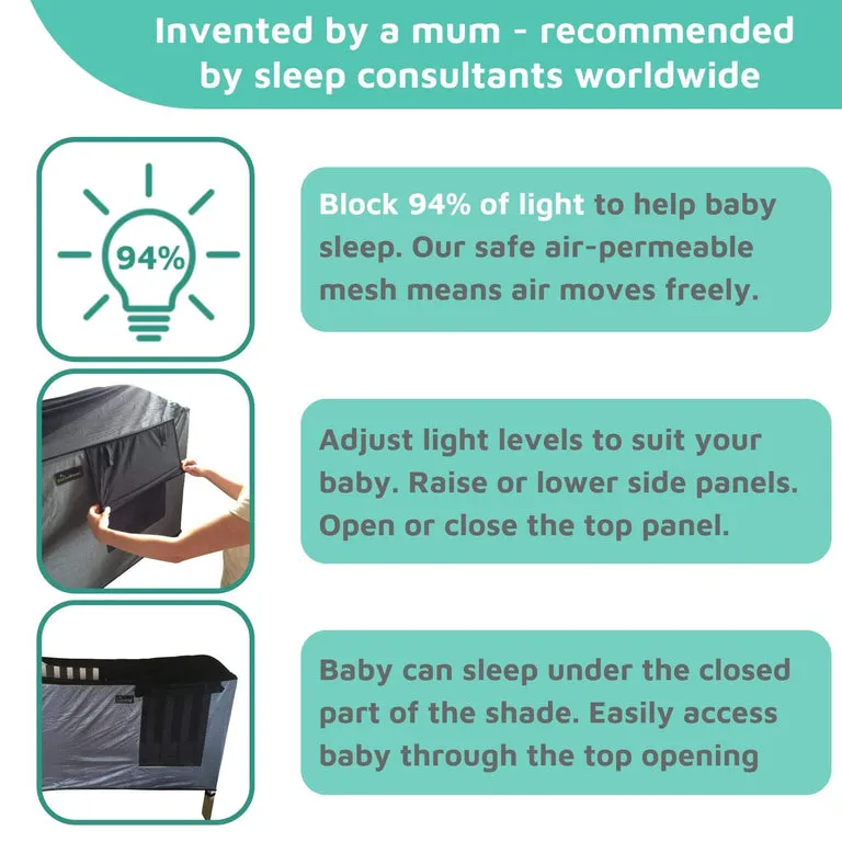 SnoozeShade for Cot Beds | Cot bed blackout canopy and sleep shade | Air-permeable fabric