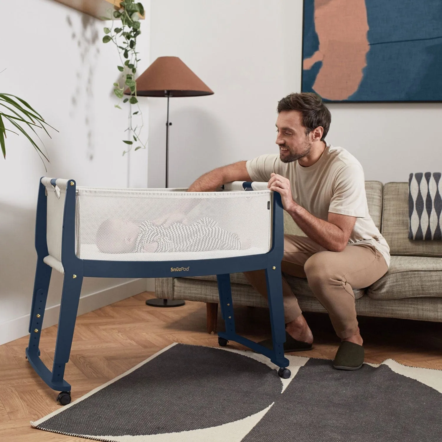SnuzPod Studio Bedside Crib in London Navy