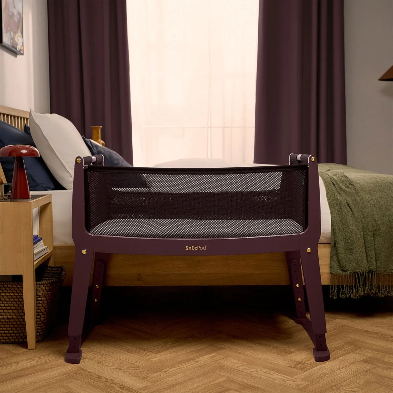 SnuzPod4 Studio Bedside Crib  - Rome Burgundy