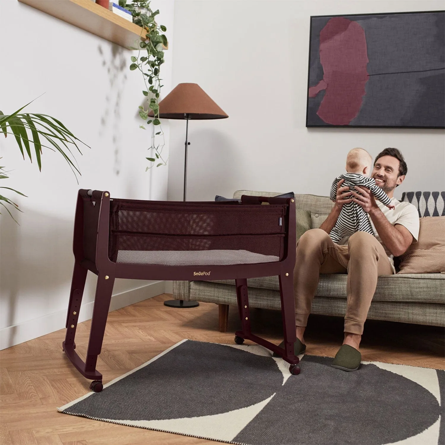 SnuzPod4 Studio Bedside Crib  - Rome Burgundy