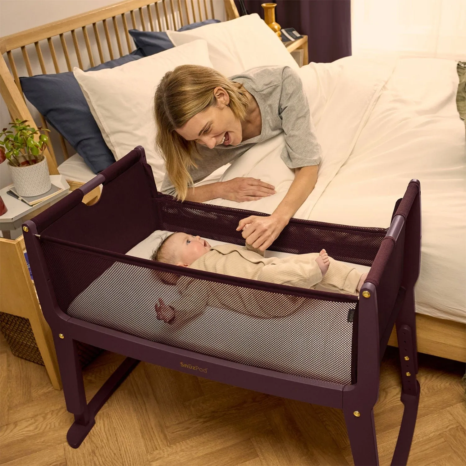 SnuzPod4 Studio Bedside Crib  - Rome Burgundy