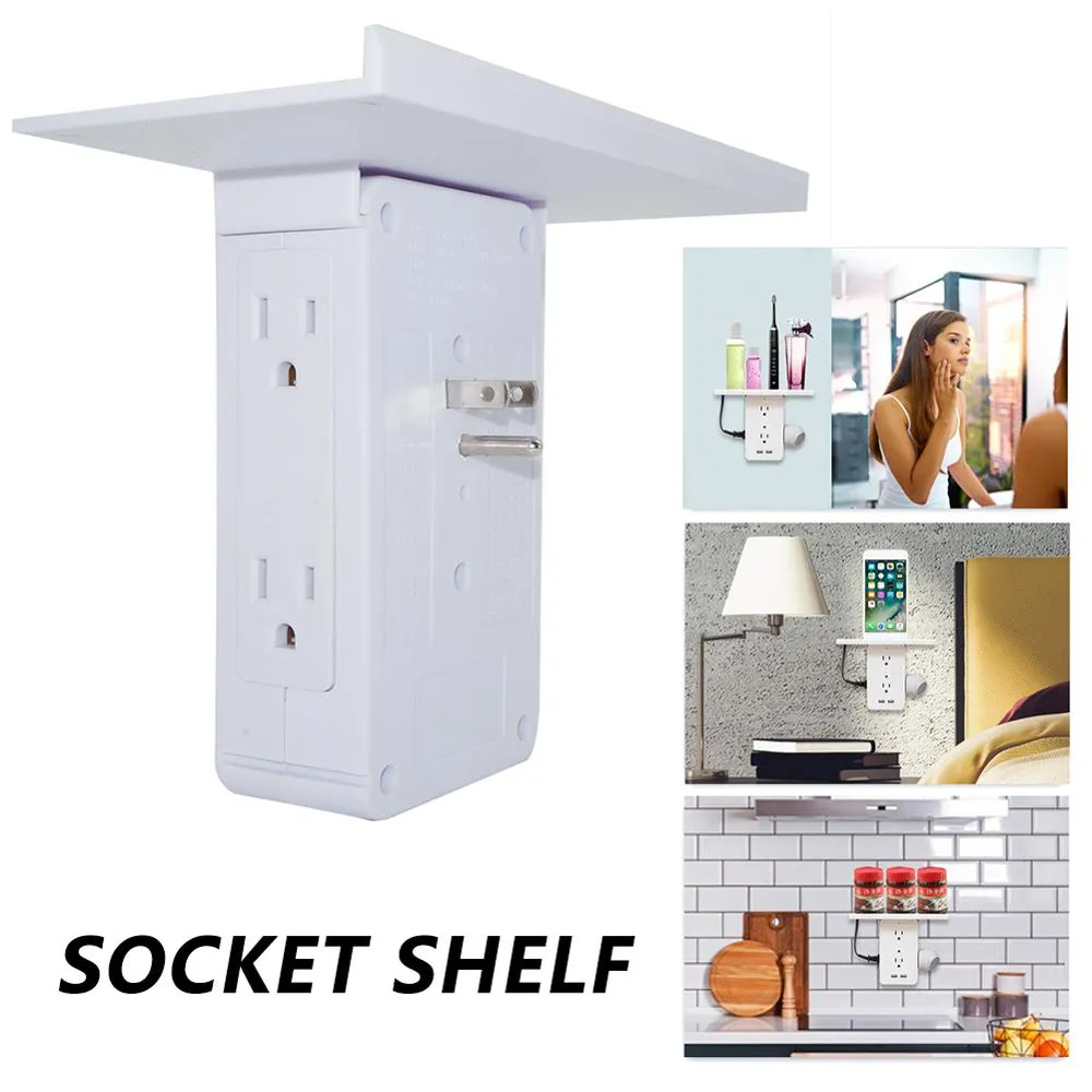 Socket Shelf Multi-function Power Outlet Shelf with Usb Ports Storage Holder white_U.S. regulations
