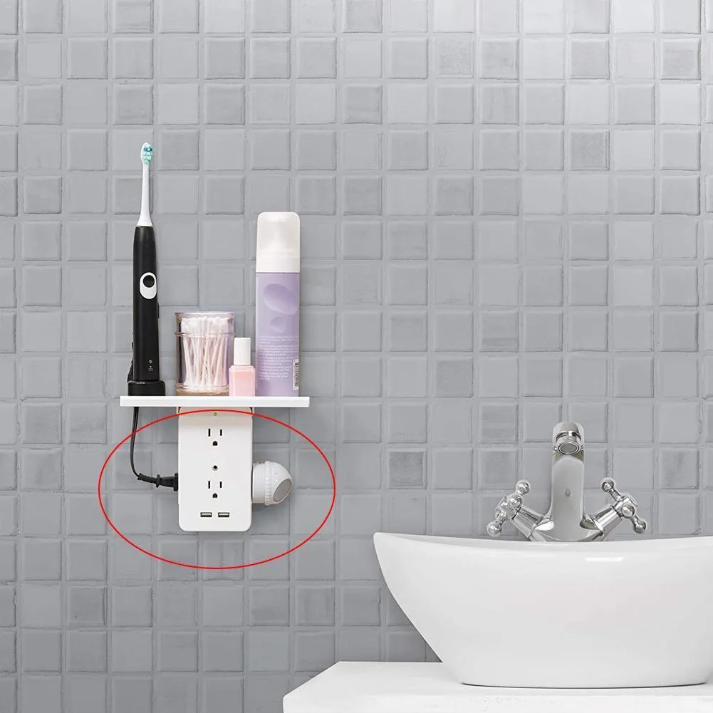 Socket Shelf Multi-function Power Outlet Shelf with Usb Ports Storage Holder white_U.S. regulations
