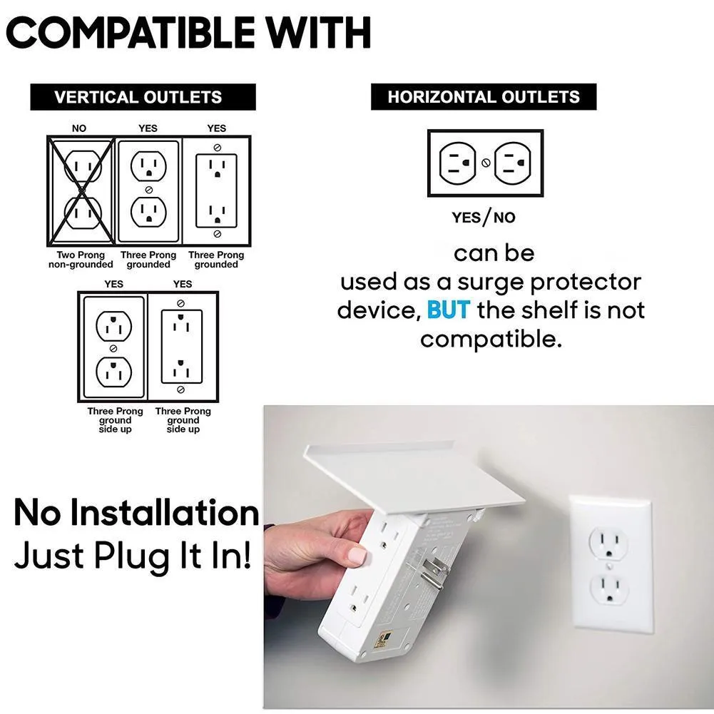 Socket Shelf Multi-function Power Outlet Shelf with Usb Ports Storage Holder white_U.S. regulations