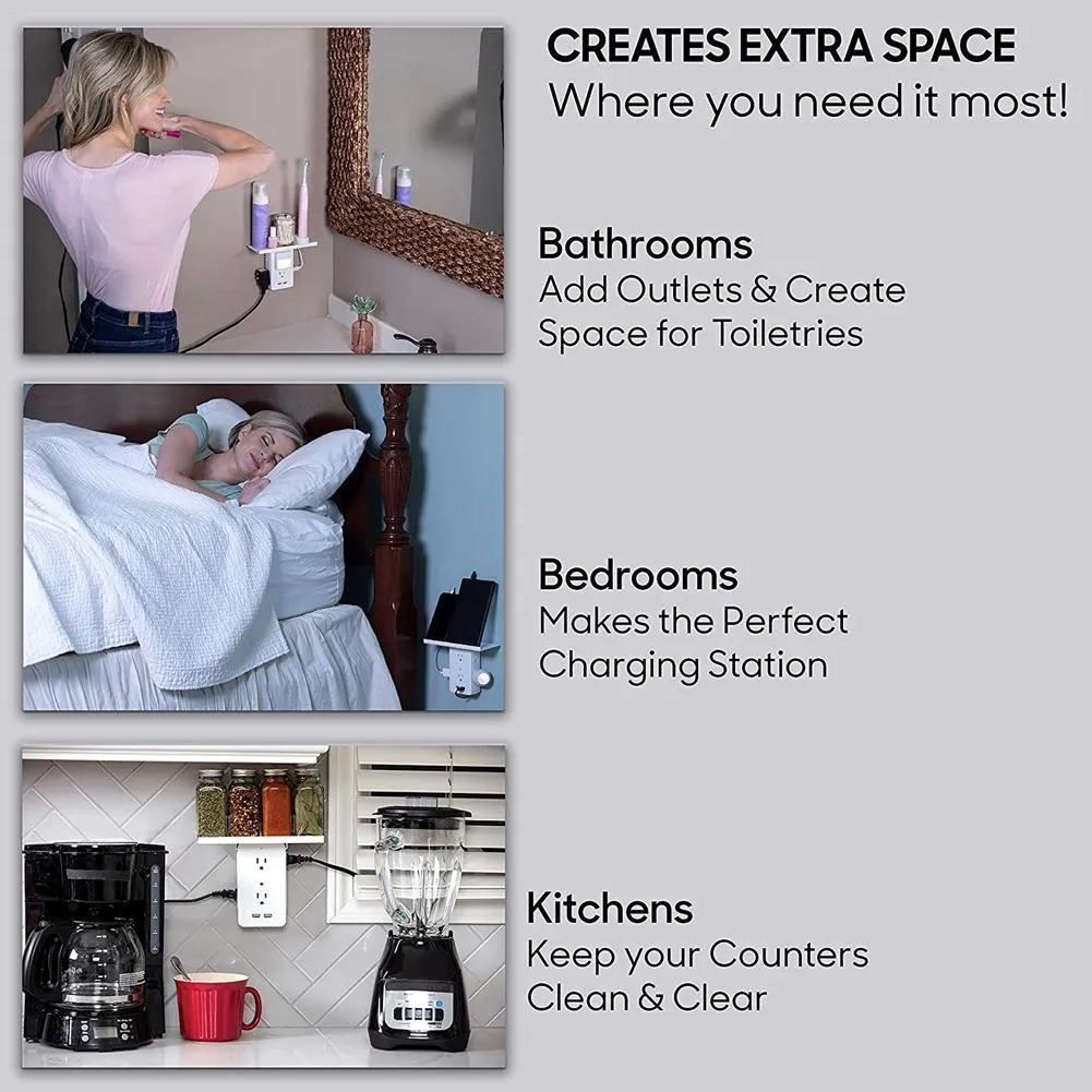 Socket Shelf Multi-function Power Outlet Shelf with Usb Ports Storage Holder white_U.S. regulations