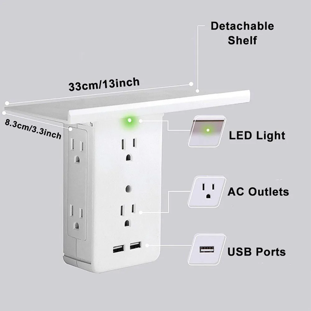 Socket Shelf Multi-function Power Outlet Shelf with Usb Ports Storage Holder white_U.S. regulations
