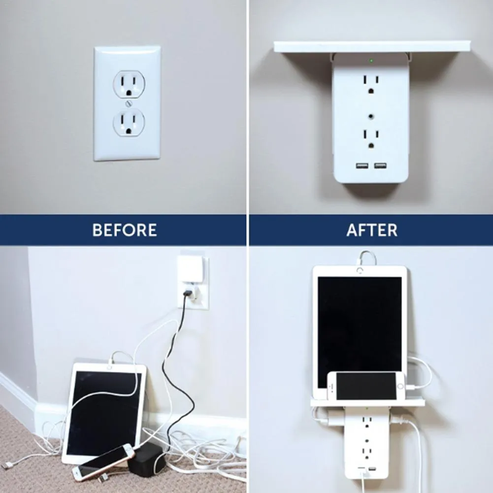 Socket Shelf Multi-function Power Outlet Shelf with Usb Ports Storage Holder white_U.S. regulations