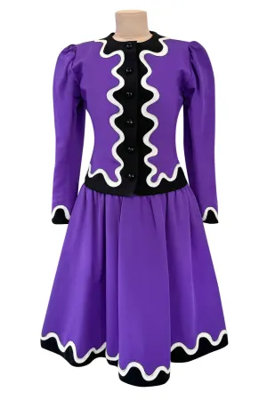 Spring 1980 Yves Saint Laurent  & Ad Campaign Runway Purple Dress & Jacket Set w B&W Detailing
