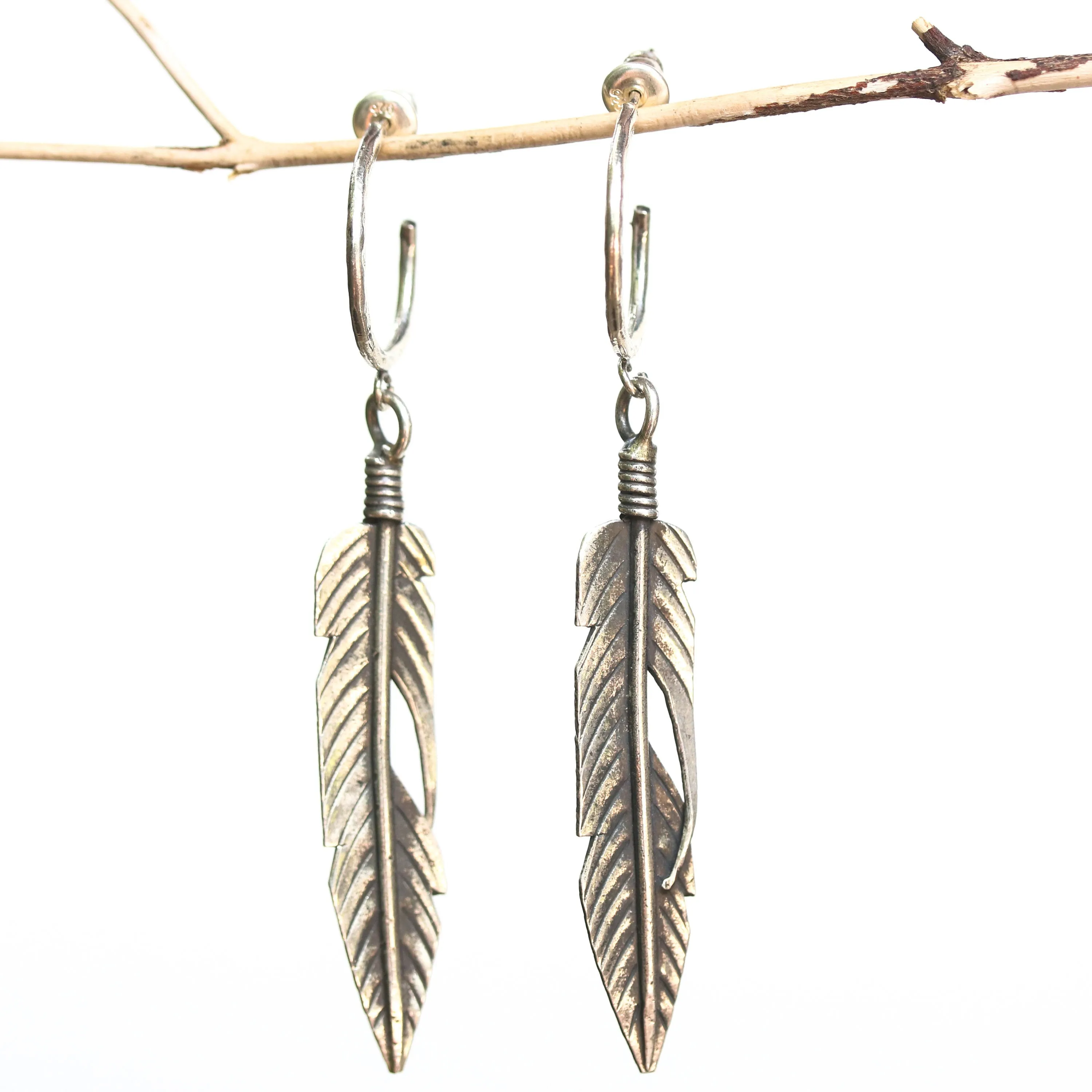 Sterling silver leaf earrings with oxidized on sterling silver post style