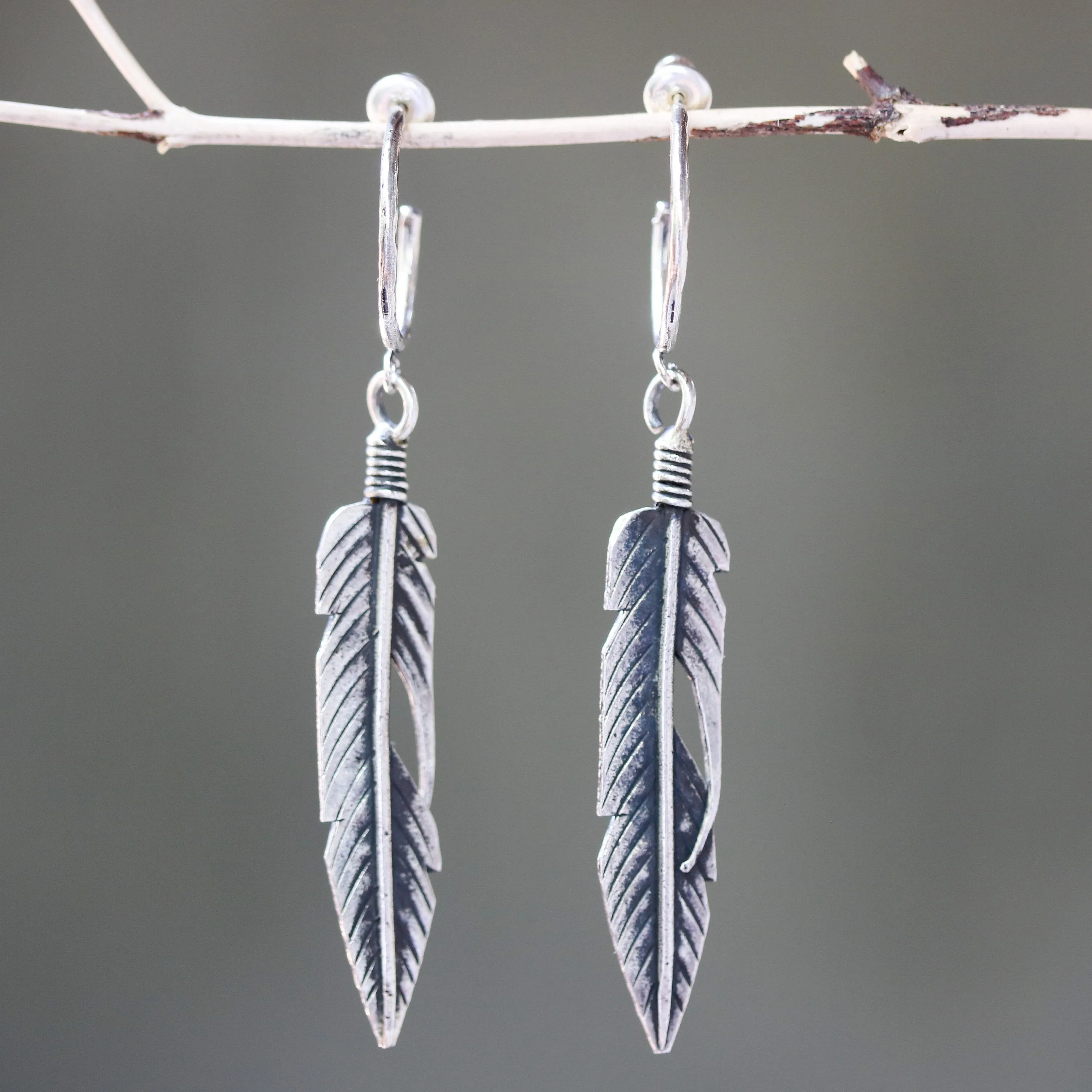 Sterling silver leaf earrings with oxidized on sterling silver post style