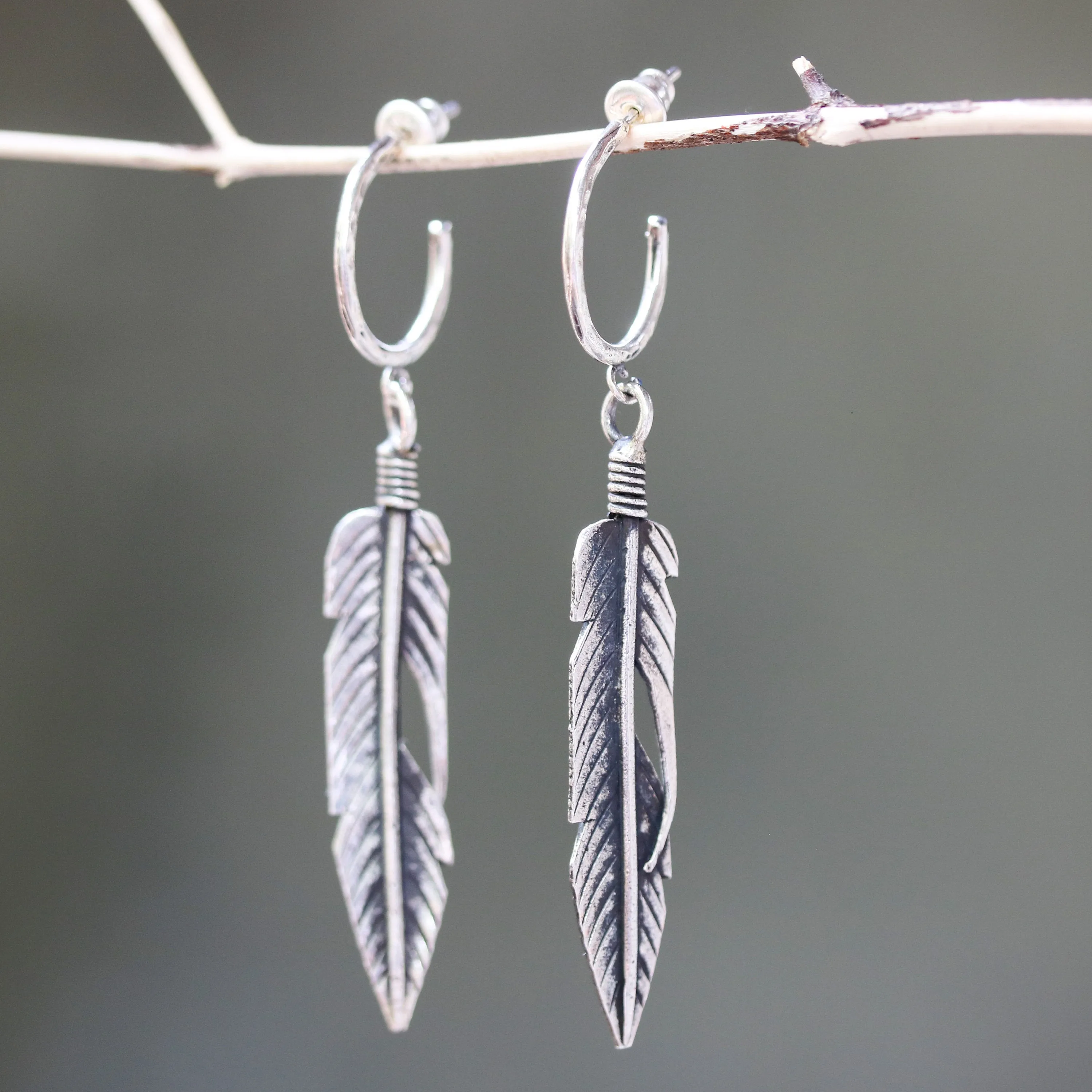 Sterling silver leaf earrings with oxidized on sterling silver post style