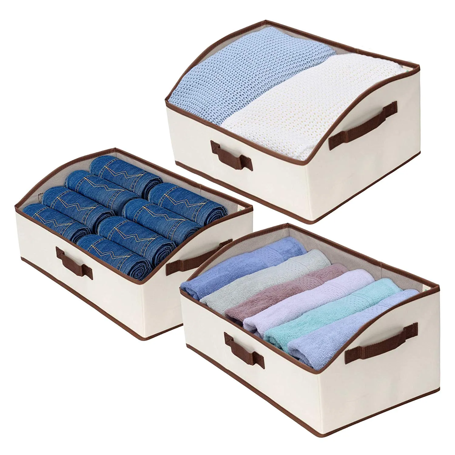 StorageWorks Storage Bins, Fabric storage Baskets, Foldable Closet Organizer Trapezoid Storage Box By, Bamboo Style, Dark Brown, EX-Jumbo, 3-Pack