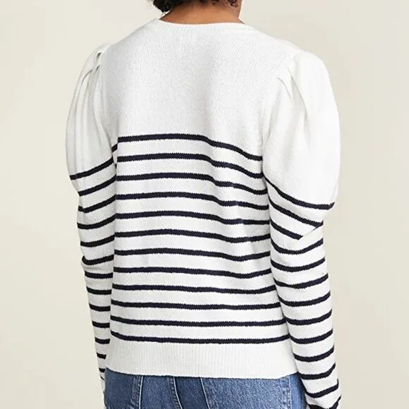 Striped Joie Puff Button Shoulder Long Sleeve Crew Neck Pullover Sweater (NWT)
