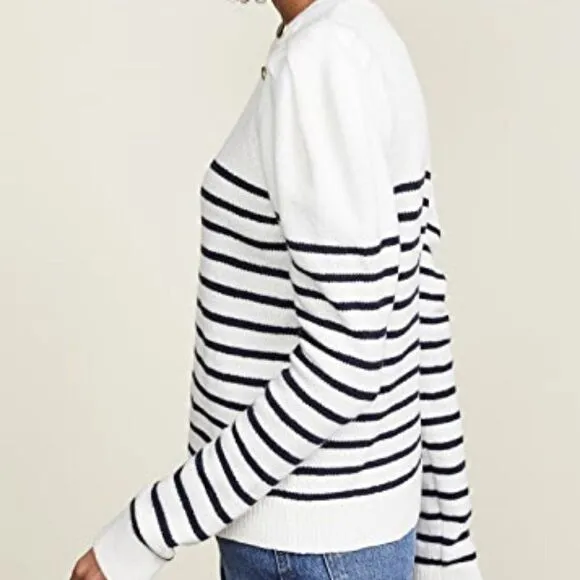 Striped Joie Puff Button Shoulder Long Sleeve Crew Neck Pullover Sweater (NWT)