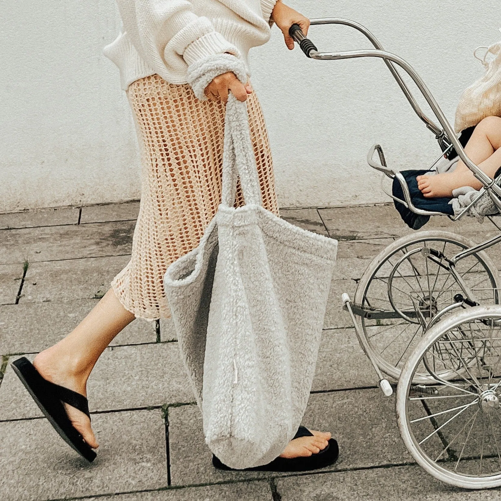 Studio Noos Oversize Mama Stroller Bag (Light Grey Teddy)
