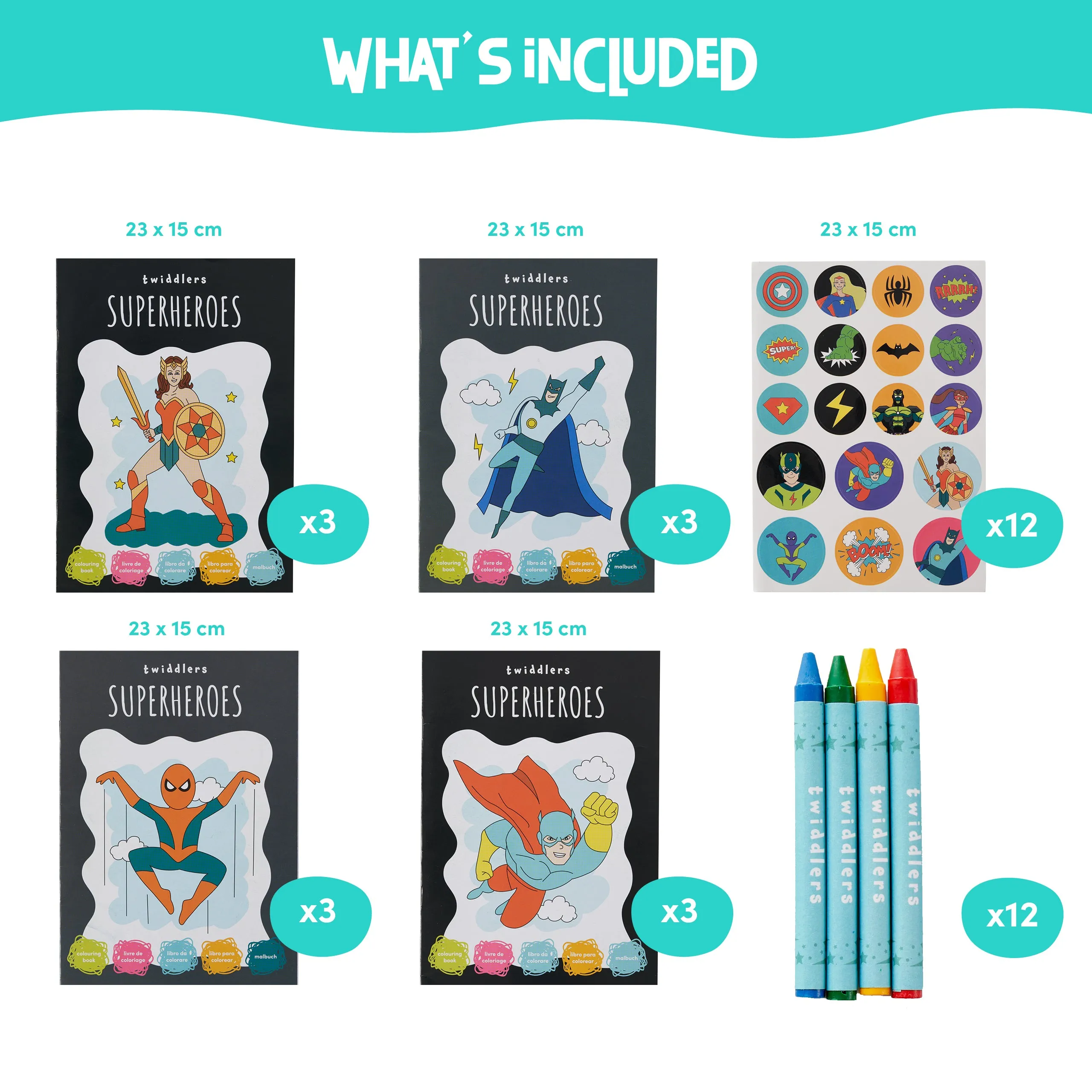 Superhero Colouring Books with Crayons & Stickers