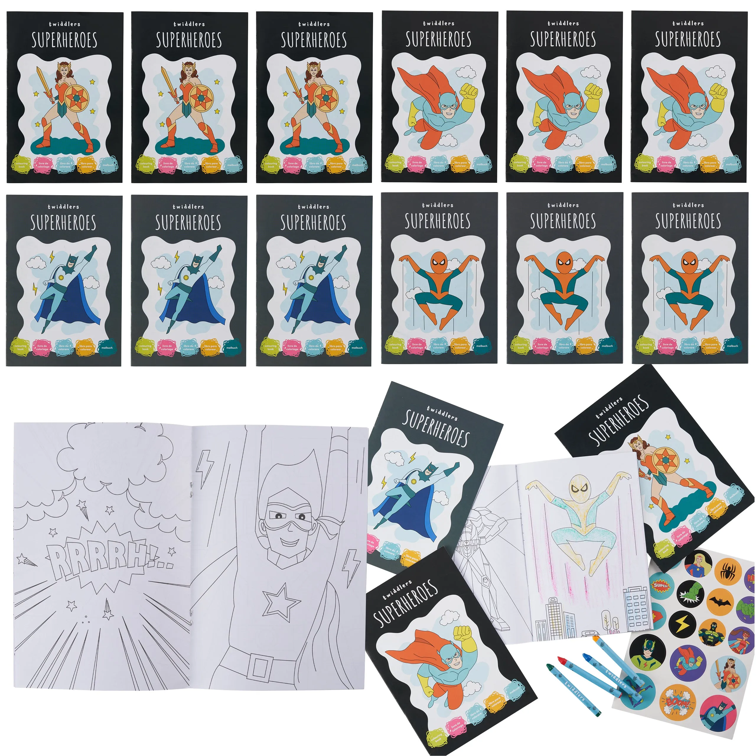 Superhero Colouring Books with Crayons & Stickers