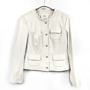 Talbots Ivory Leather Snap Front Jacket Size 4