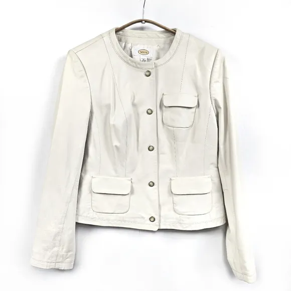 Talbots Ivory Leather Snap Front Jacket Size 4