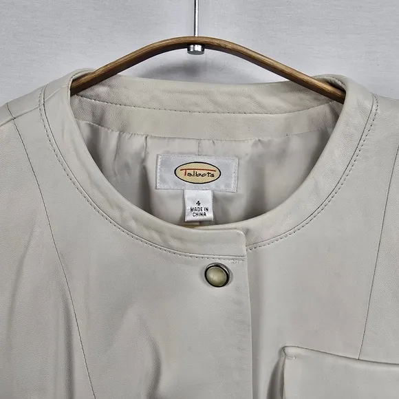 Talbots Ivory Leather Snap Front Jacket Size 4