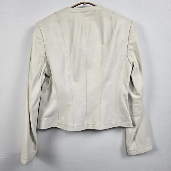 Talbots Ivory Leather Snap Front Jacket Size 4