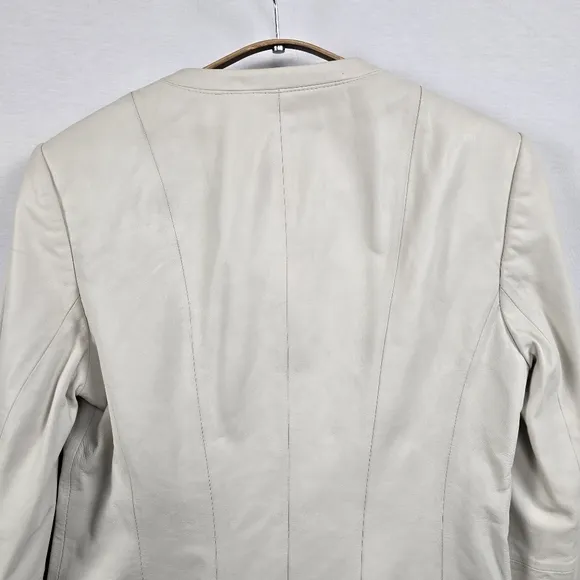 Talbots Ivory Leather Snap Front Jacket Size 4