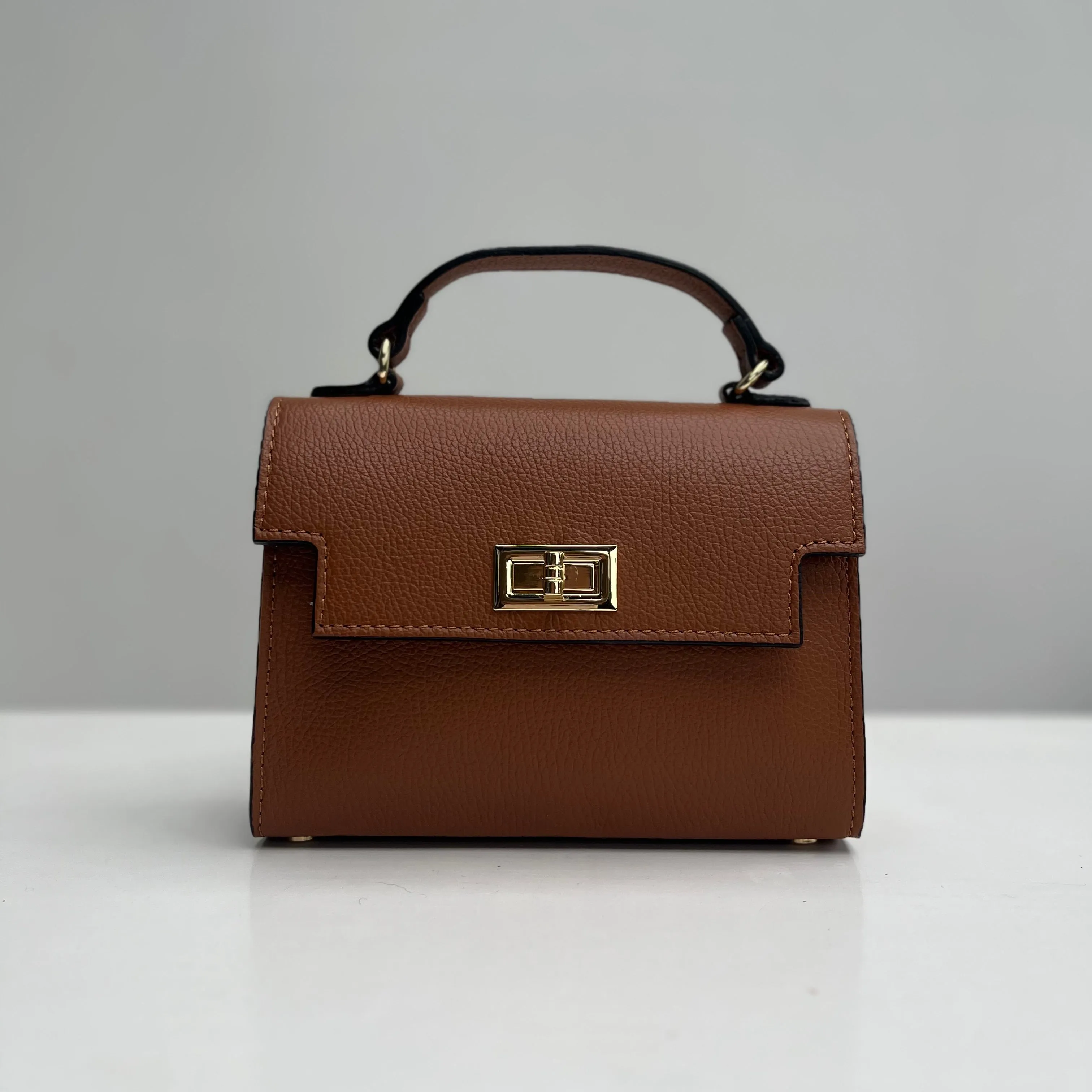 Tan Leather Box Crossbody Bag